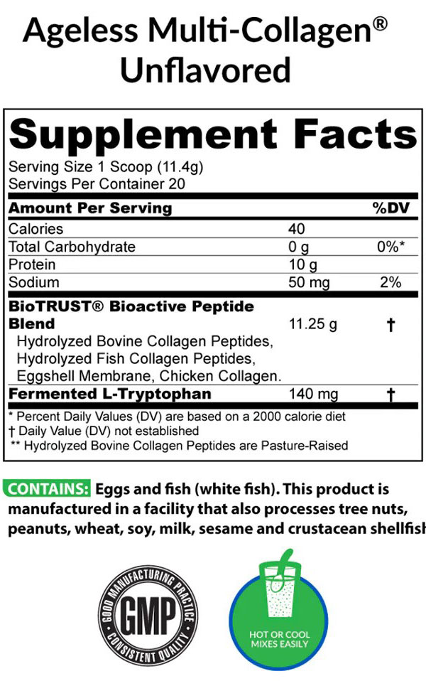 ageless multi collagen supplement facts