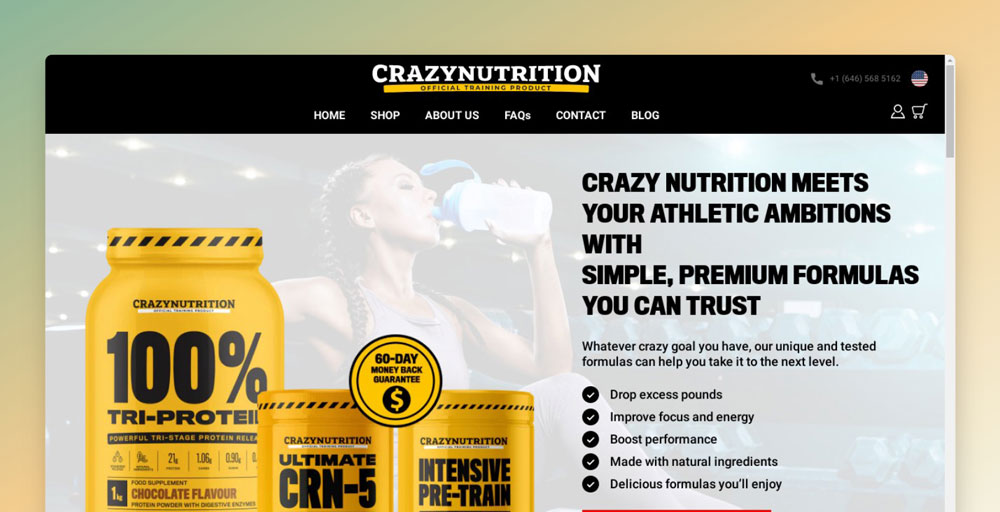 crazy nutrition website screenshot