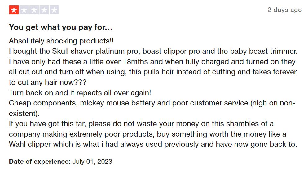 Skull shaver customer review trustpilot 2