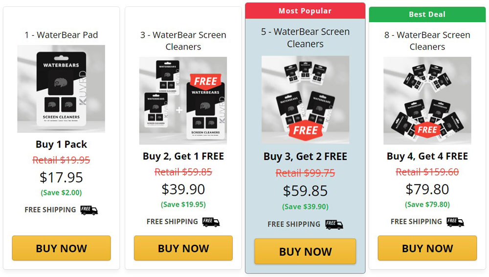 waterbear screen cleaner pricing options
